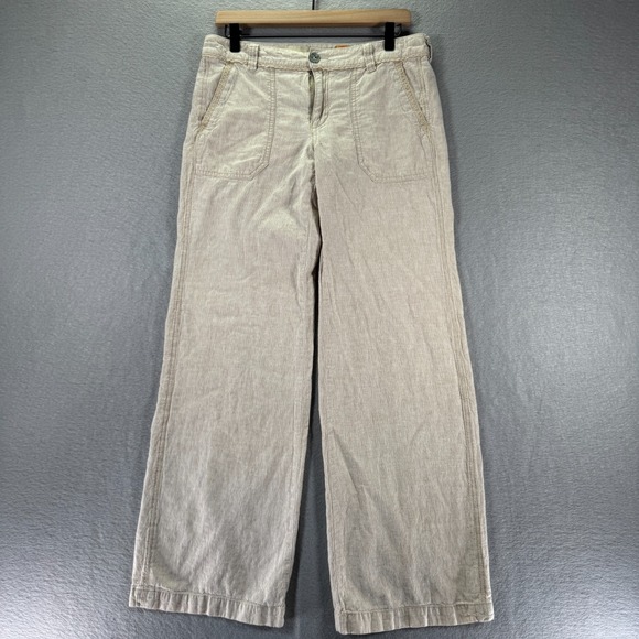 Anthropologie Pilcro And Letterpress Linen Pants Womens 8 Beige Wide Leg Relaxed - Picture 1 of 15